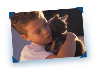 child with cat