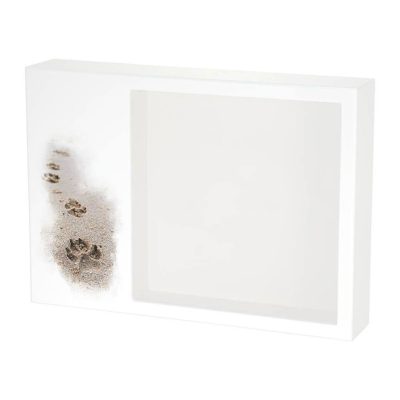 Shadowbox Pet Urn with paws in sand