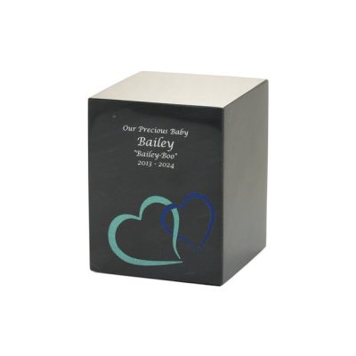 Marble Hearts Blue Black Urn